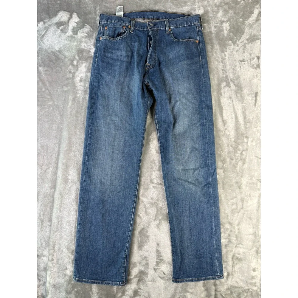 Levis 501 Premium Jeans Men 34x31 1/2 Blue Straight Leg Button Fly Dark Wash